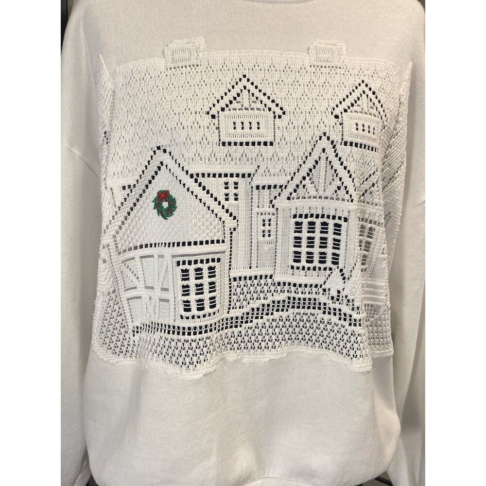 Jerzees Vtg Grandma Crewneck Sweatshirt Womens XL Christmas Embroidered Lace - Picture 2 of 7